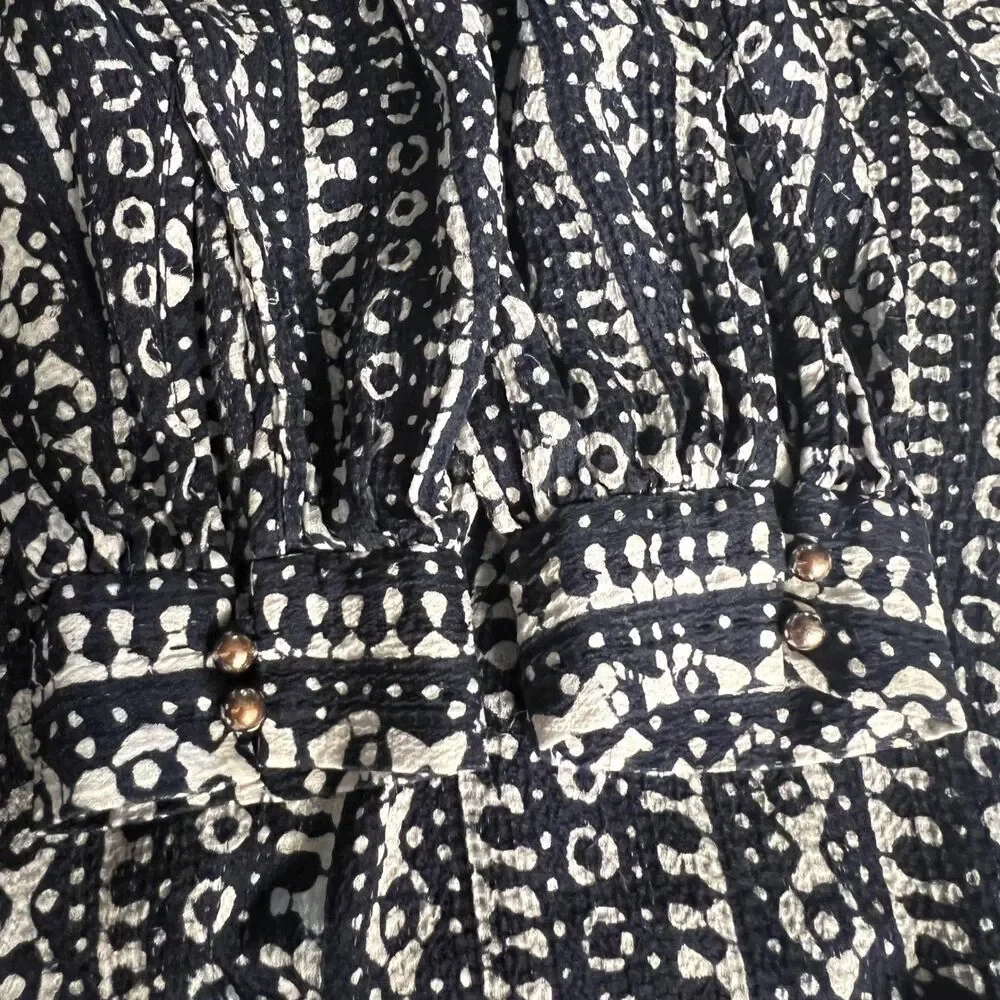 Tory Burch Women's Blouse 100%‎ Silk Long Sleeve Black White Print Top Size 2
